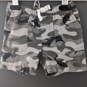 Gray and black camo shark print shorts